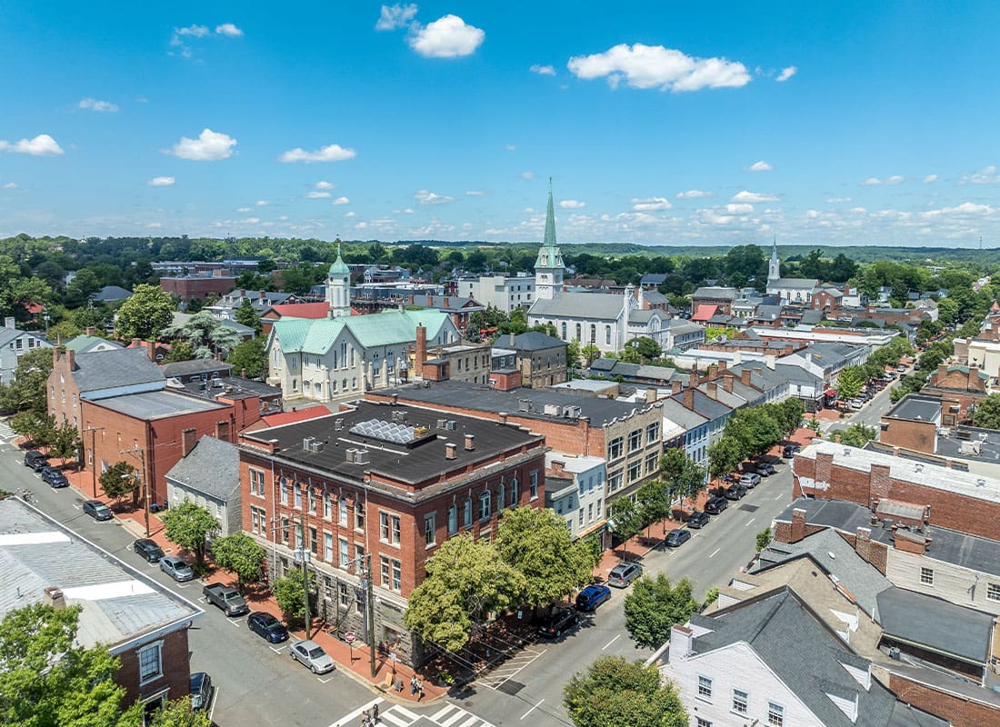 Fairfax, VA - Aerial View Fredericksburg Virginia With Circuit Court Building , Historic Business District