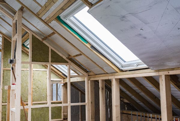 Home Renovations and Insurance- What You Must Know - Loft Conversion, Unfinished Project, Silver Insulation, Roof Windows, Wood Structure of the Walls, Selective Focus